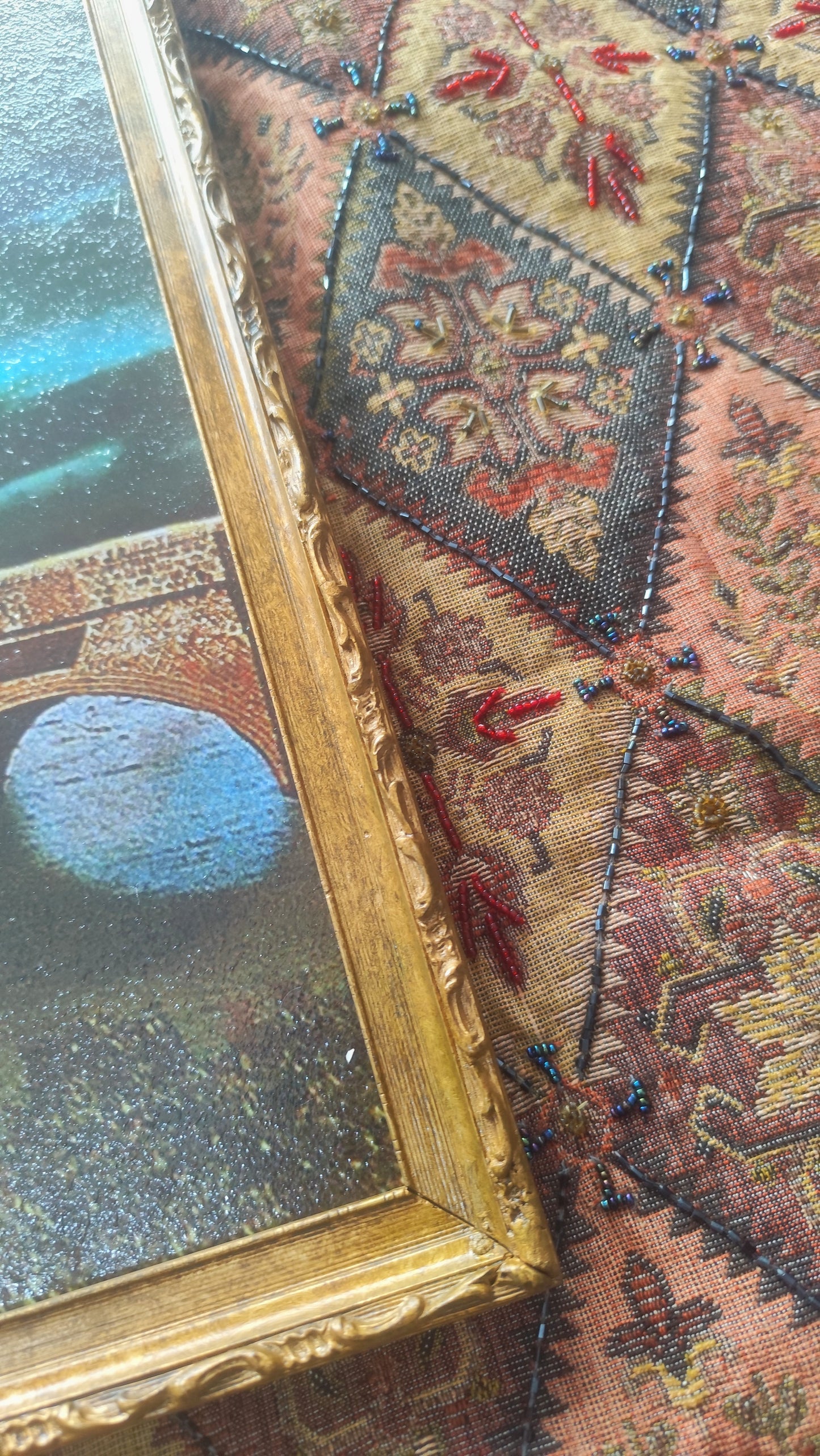 (1) Large Castle Painting in Antique Frame