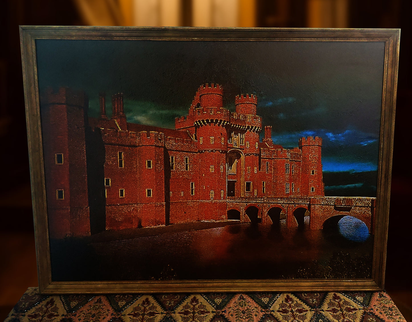 (3) Large Castle Painting in Antique Frame