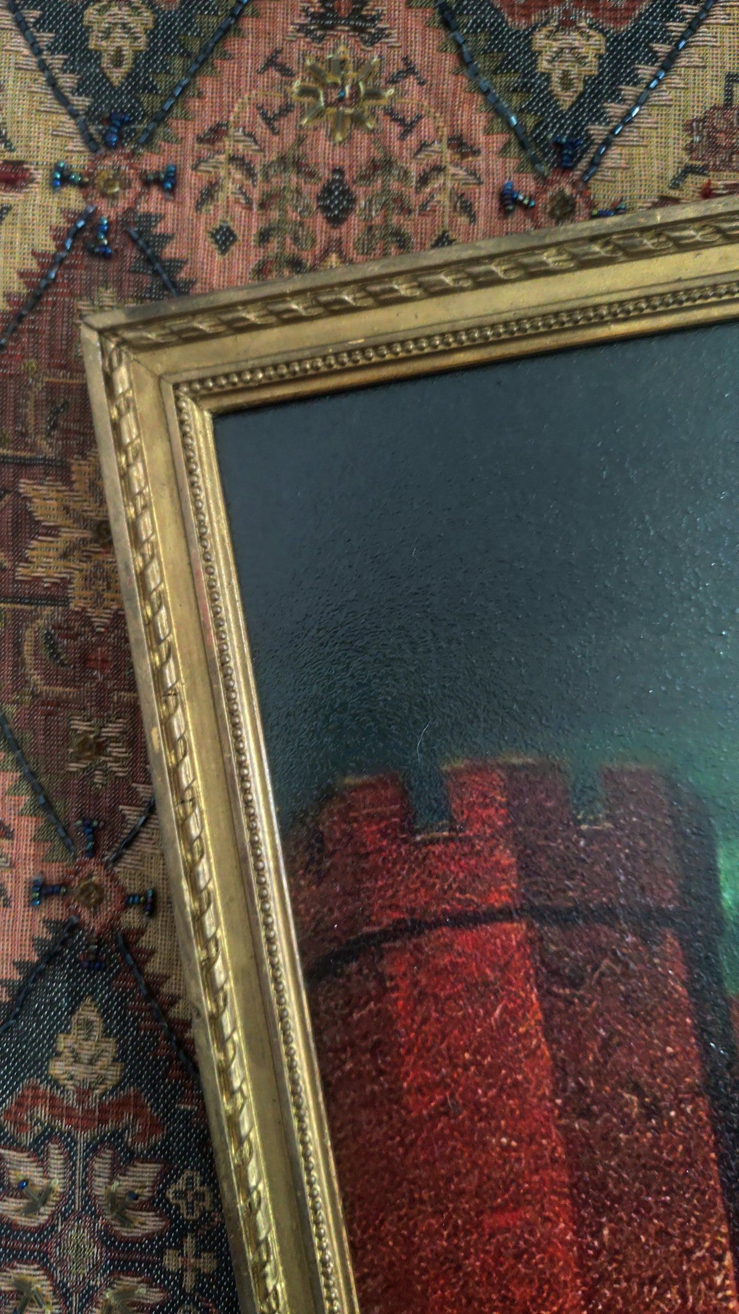 (1) Large Castle Painting in Antique Frame