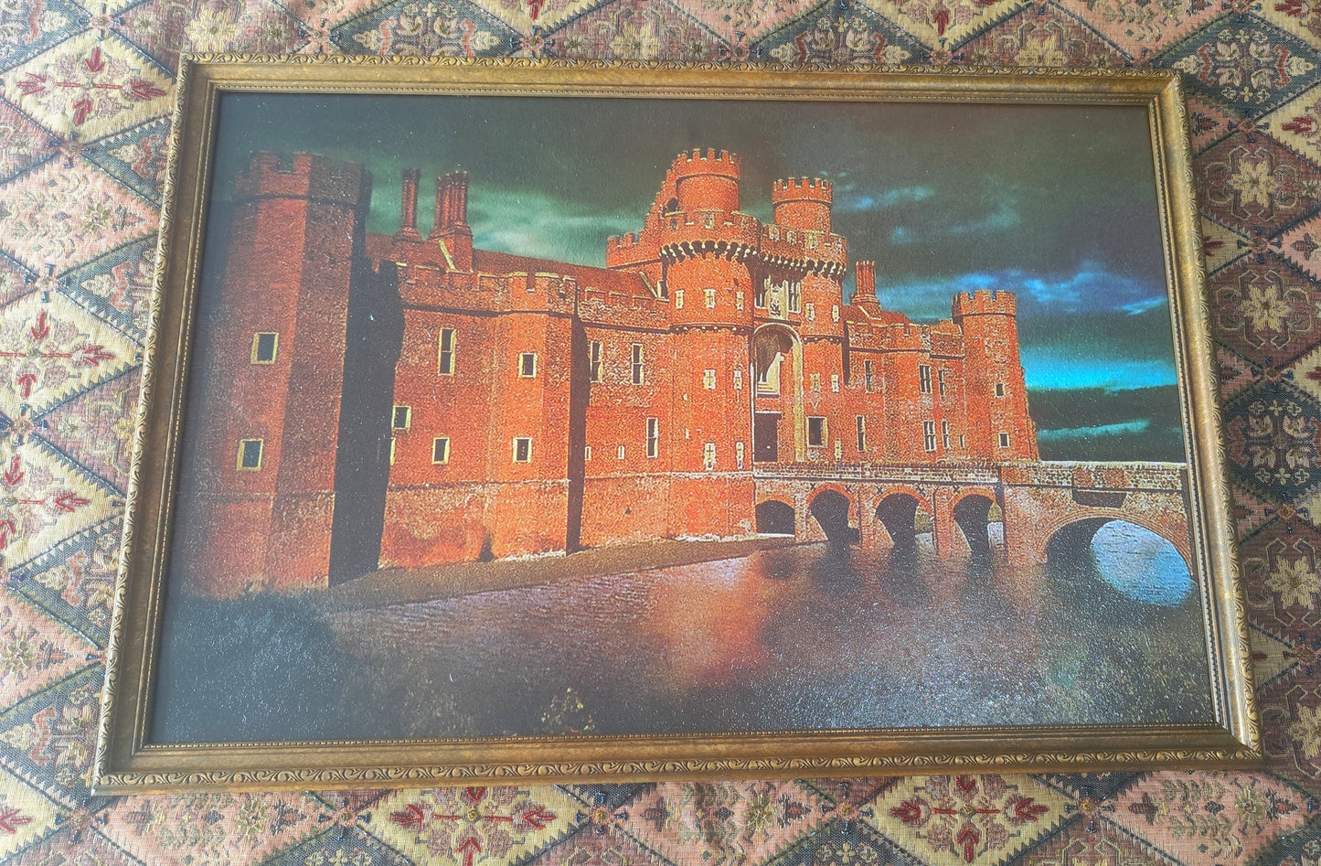 (3) Large Castle Painting in Antique Style Frame