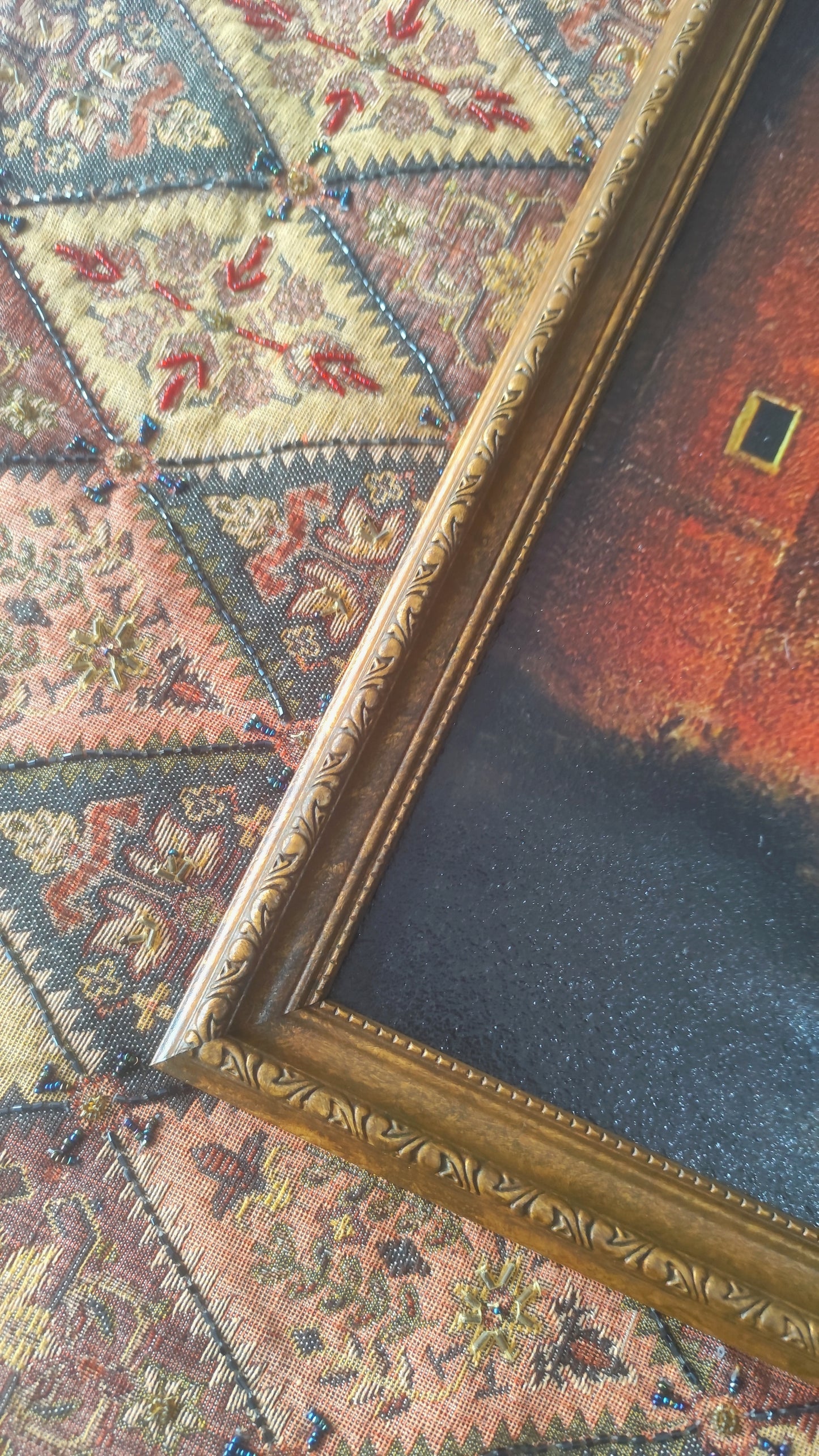 (3) Large Castle Painting in Antique Style Frame