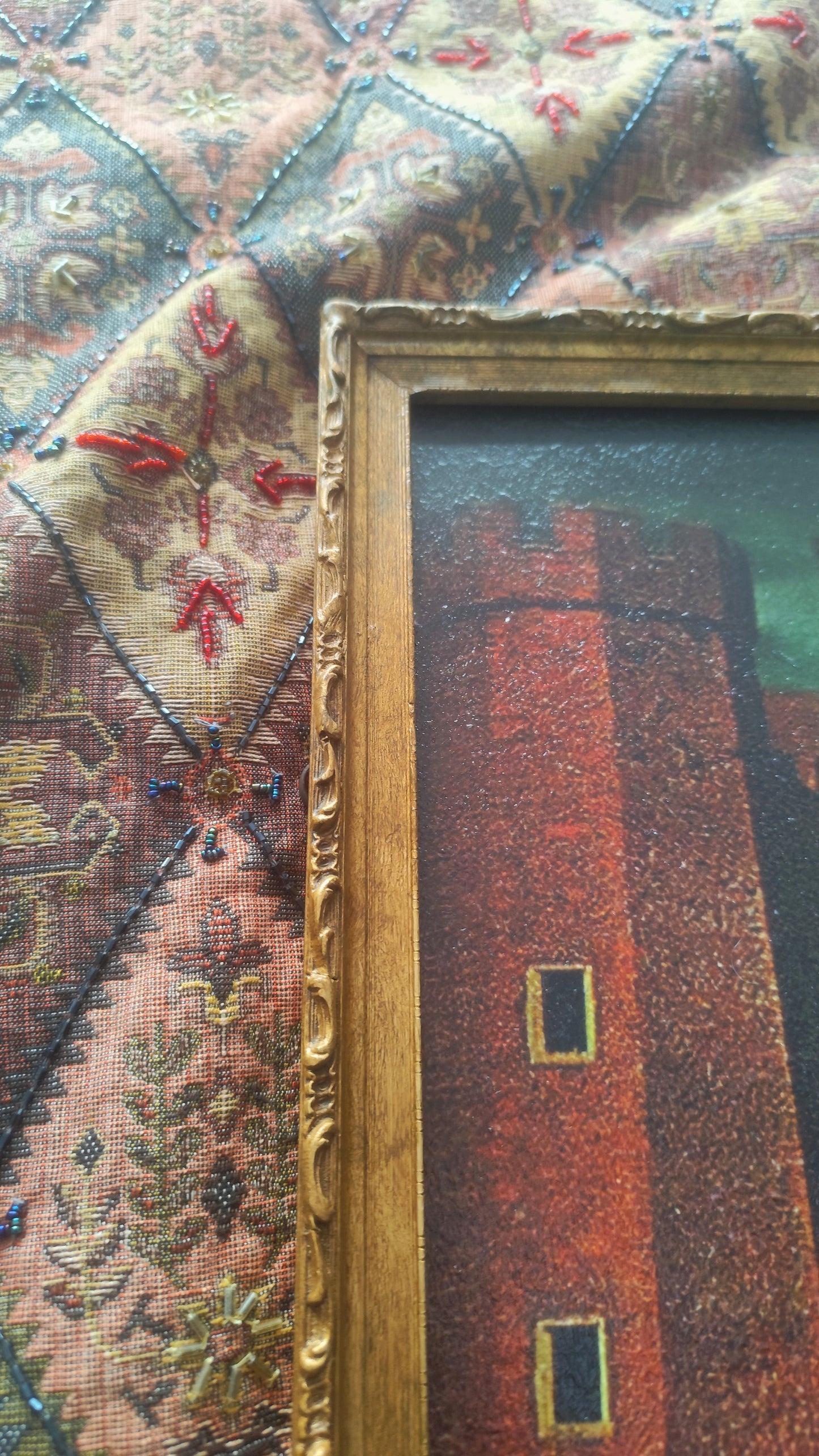 (1) Large Castle Painting in Antique Frame