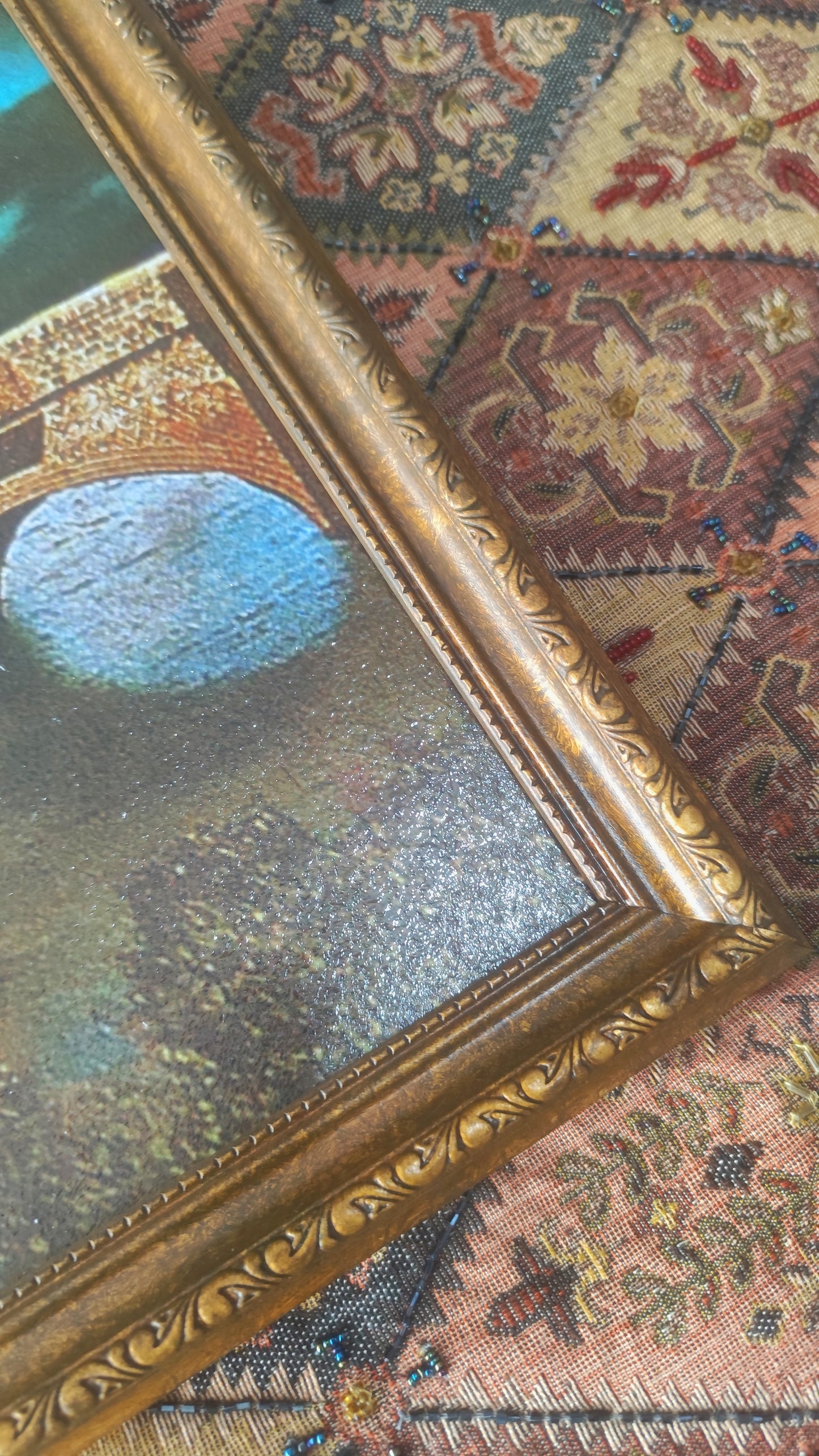 (3) Large Castle Painting in Antique Style Frame