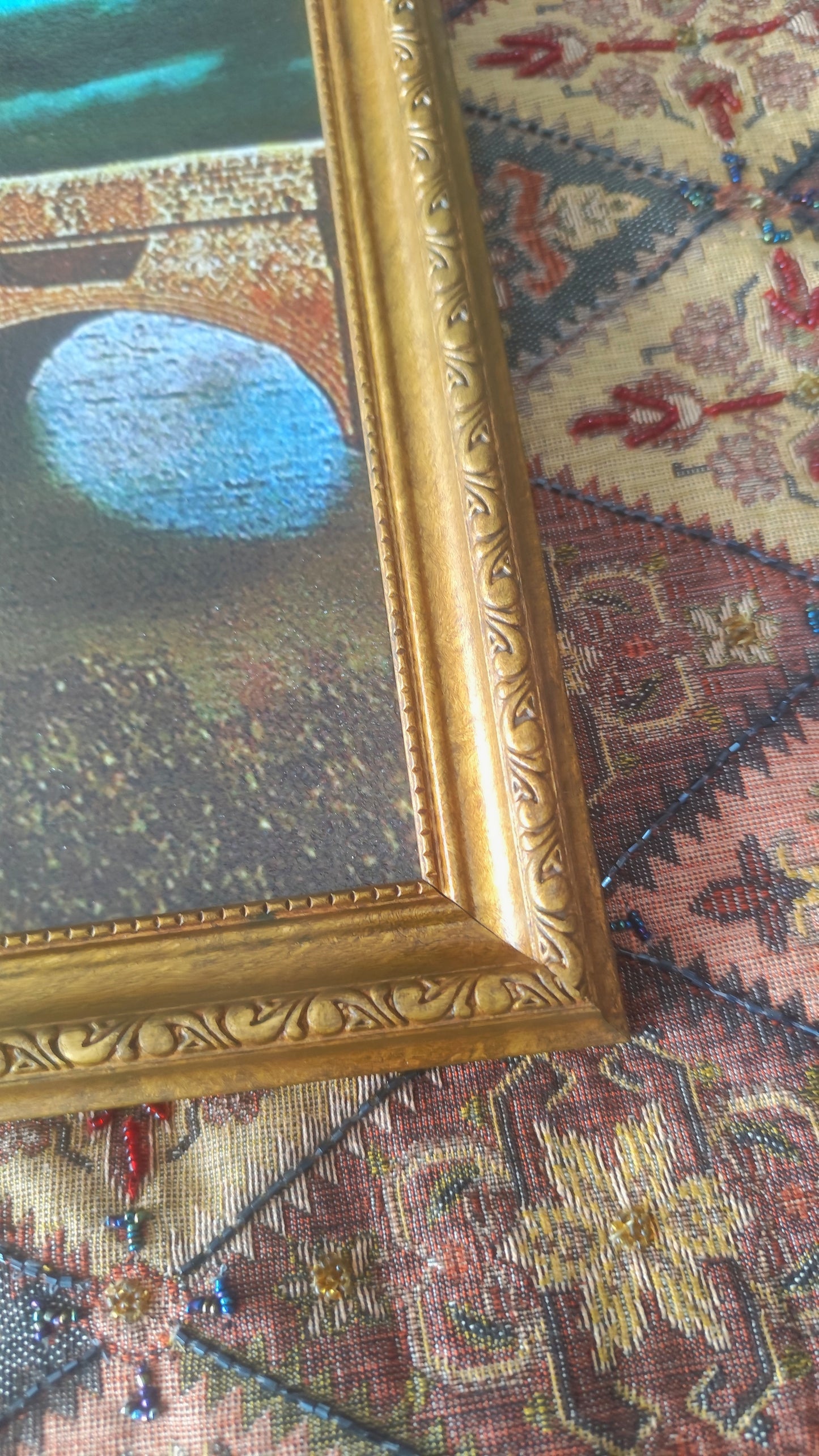 (2) Large Castle Painting in Antique Style Frame