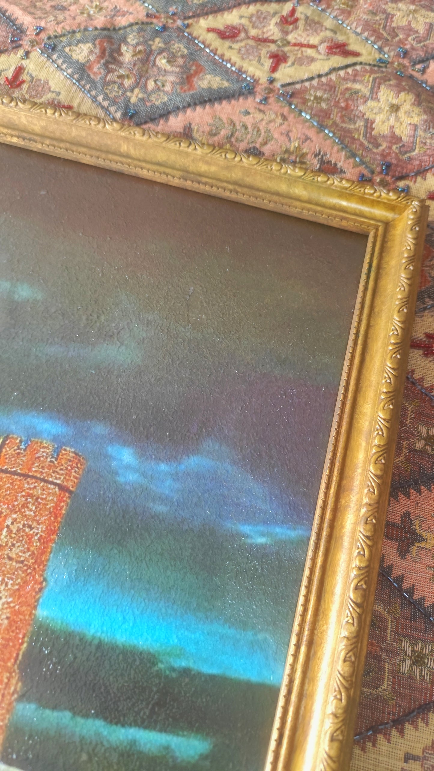 (2) Large Castle Painting in Antique Style Frame