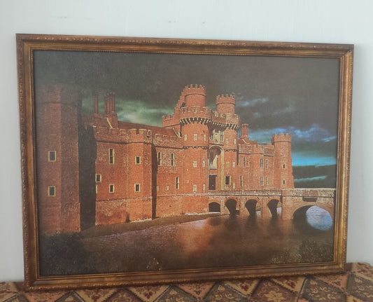 Large Castle Painting in Antique Frame
